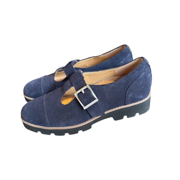 Vionic Navy Suede Carmen Mary Jane Loafers & Slip-Ons, Size 6.5 W, Grannycore - Picture 1 of 5